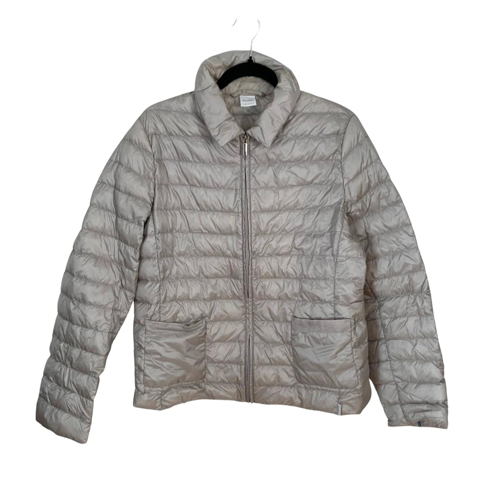 Max Mara Leisure Womens Down Puffer Jacket Size 14 Gray Collared Casual Winter